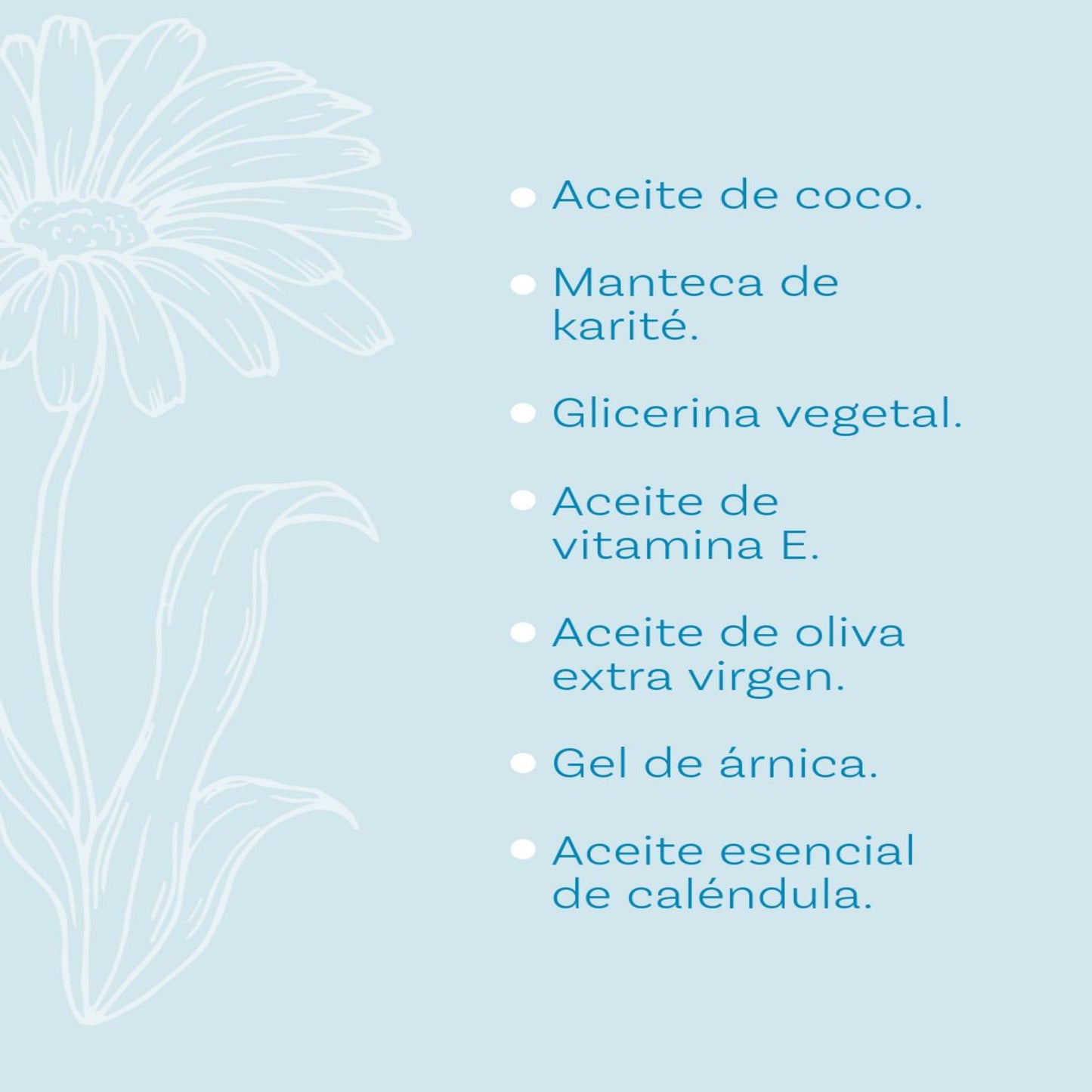 List of ingredients on a light blue background with floral designs.