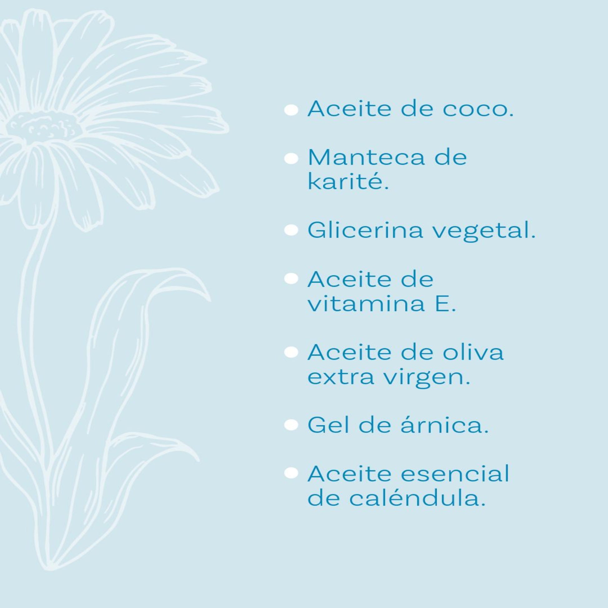 List of ingredients on a light blue background with floral designs.